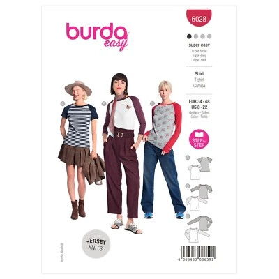 BURDA 6028 MISSES T SHIRTS Sewing Pattern Sizes 8 - 22 SUPER EASY - Image 1 of 4