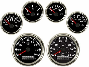 6 Gauge Set GPS 35Knot 40MPH Speedometer Tacho Fuel Volt Oil Pressure Temp Black - Bild 1 von 9