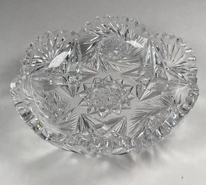 American Brilliant Vintage Cut Glass Dish - Whirling Hobstar & Fan Design, 6” - Picture 1 of 19