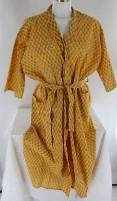 Block Printed 100% Cotton Pool Robe Yellow with Floral Print Chest 44" Length 48 - Image 1 of 2