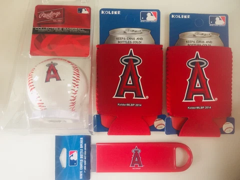*GIFT PACK* Los Angeles Angels MLB Baseball & Koozie Can Holder & Bottle Opener Cover