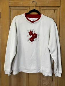 Studio Works Womens Christmas Poinsettia Sweatshirt Size Large White XM VINTAGE - Picture 1 of 9