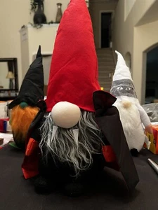 3 New Halloween Gnomes, Vampire, Ghost, Fangs, Cape, Eyes, White, Orange, Red - Picture 1 of 6