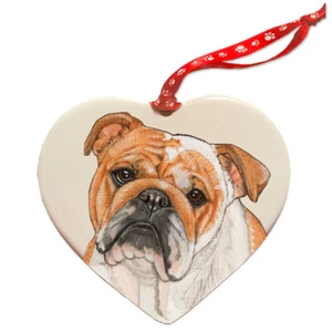 Bulldog Porcelain Pet Gift Heart Ornament Double-sided - Picture 1 of 2