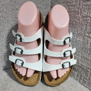 Birkenstock Florida Size 37 L6 M4 R White Birko-Flor 3 Strap Buckle Sandals - Picture 1 of 13