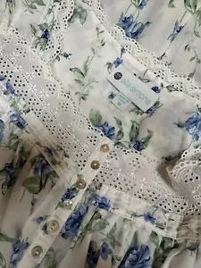 NEW Ella Simone Floral Nightgown Long Sleeve Cotton Blue White Floral Lace M - Picture 1 of 5