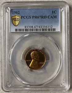 1962 1C Proof Lincoln Cent, PCGS PR67RD Cameo, Gold Shield - Picture 1 of 2