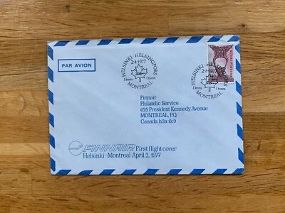 FINLAND SUOMI 1977 COVER FINNAIR FIRST FLIGHT HELSINKI MONTREAL MAPLE LEAF PICK1 - Image 1 of 4