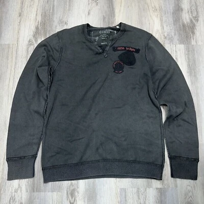 Sudadera Pullover Para Mujer Guess Gris Manga Larga Algodón Logo Parches Talla M Foto 1 de 4