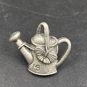 Vintage 90s Marjolein Bastin Pewter Watering Bucket Butterfly Pin Lapel Hat Retr - Picture 1 of 5
