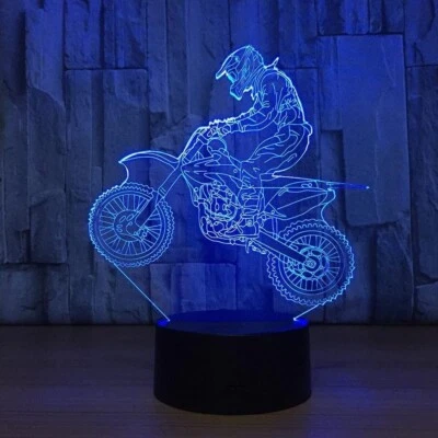 3D Motocross Lamp 7 Colour Change LED Night Light Bedroom Desk Lamp Gift New - Image 1 of 4