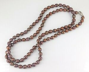 925 Sterling Silver Pearl Necklace 36" Long