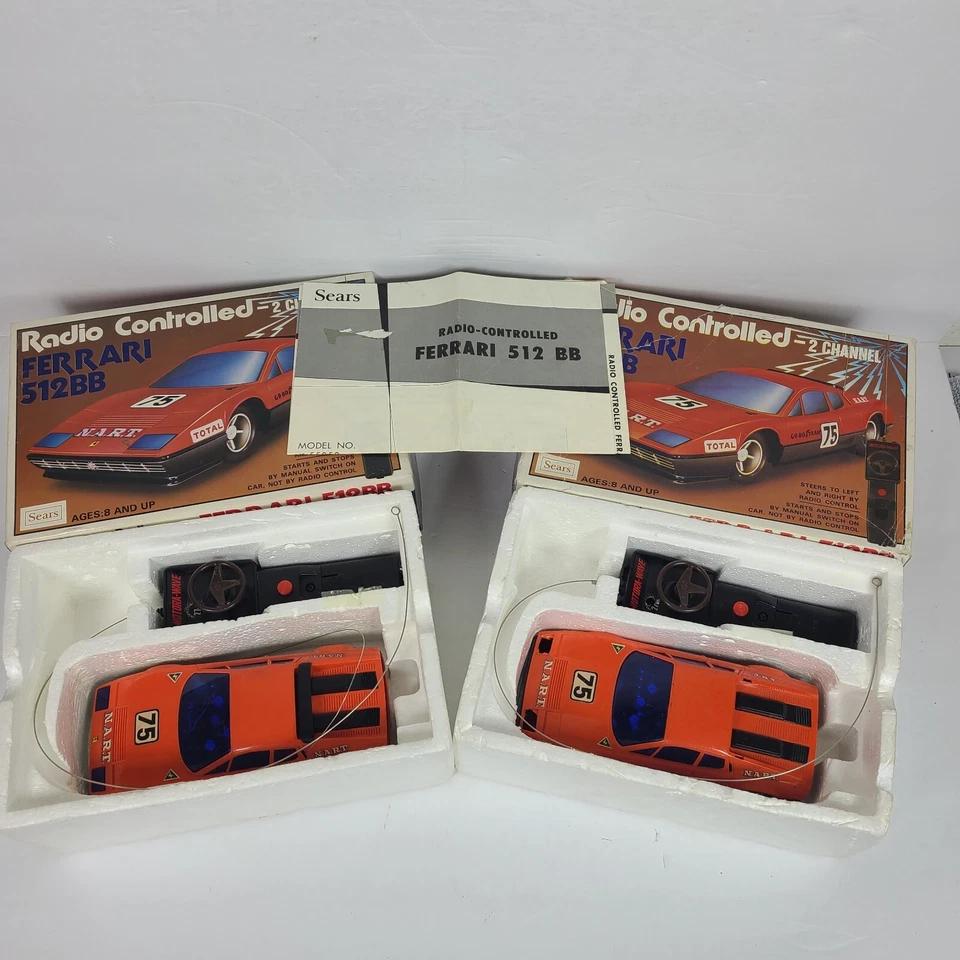 Lot 2 Vintage Sears Radio Controlled Ferrari 512 BB with Original Box Motors RUN - Image 1 of 4