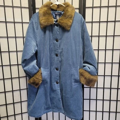 Chaqueta de pana azul gamuza puño y cuello incluido desmontable conjunto de piel sintética A28 Foto 1 de 4