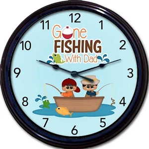 Fishing With Dad Wall Clock Fathers Day Boy Son Fish Trout Fisherman New 10" - Picture 1 of 1