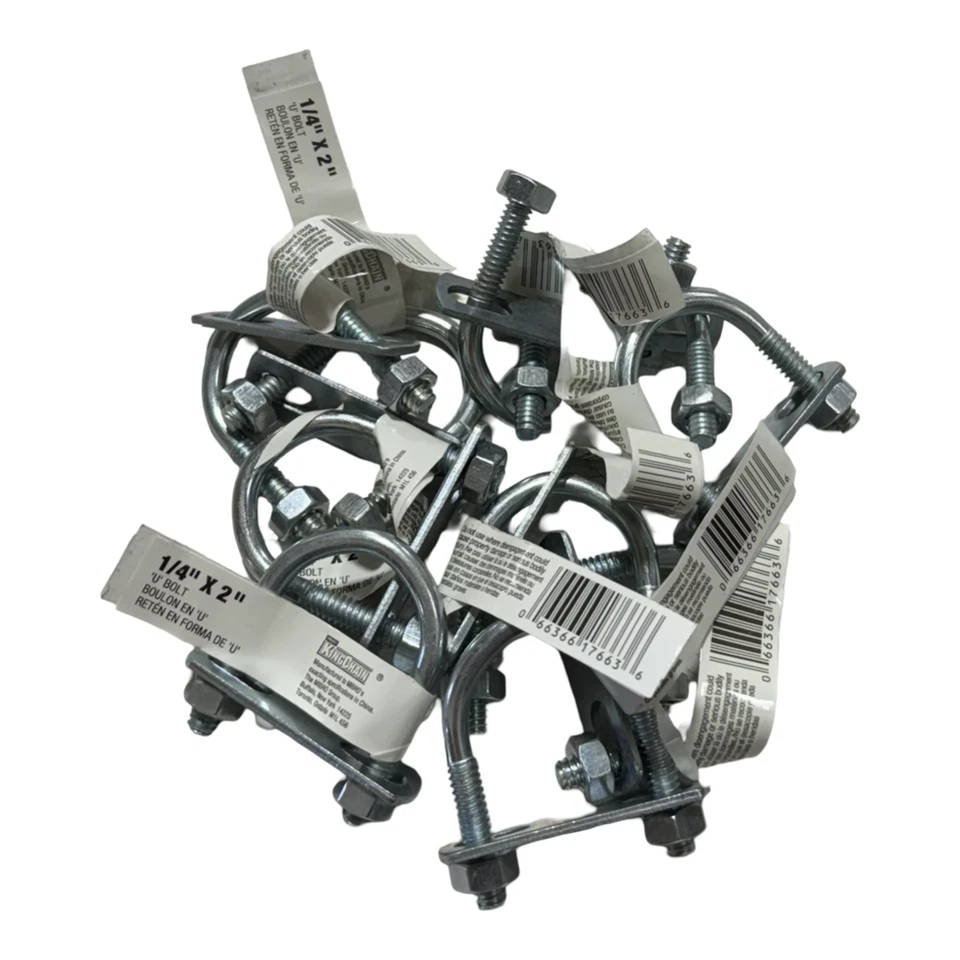 KingChain 1/4" x 2" U-Bolts Steel Zinc Plated 10 Pack