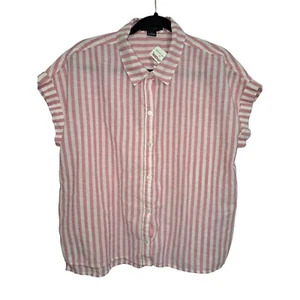 NUEVO CON ETIQUETAS Camisa Sanctuary Clothing XB1271XCLj80 Rayas Rosa Manga Corta Abotonada - Imagen 1 de 4