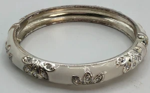 Vintage Armreif Armband weiß Emaille & Strass floral Clamper in silberfarben - Bild 1 von 6