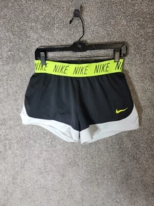 Nike Dri Fit Laufshorts Damen S schwarz gelb Gummibund Kordelzug - Bild 1 von 4