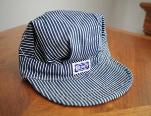 Vintage 1960s Big Smith Railroad Engineer Blue Stripe Denim Cap Hat Union Made - Picture 1 of 5