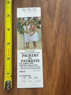 Green Bay Packers New England Patriots NFL 31st Charities Game Ticket 1991 (A) - Image 1 of 2