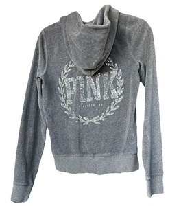 Victoria’s Secret ROSA Lentejuelas Terciopelo Sudadera con Capucha S/P Gris Cremallera Completa 2013 - Imagen 1 de 11