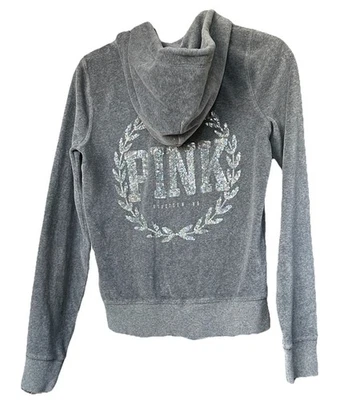 Victoria’s Secret PINK Sequin Velour Hoodie Sweatshirt S/P Gray Full Zip 2013 - Image 1 of 4