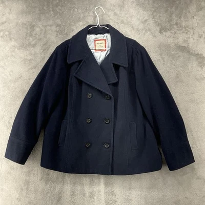 Old Navy PeaCoat Mujer 2XL Azul Doble Pecho Mezcla Lana Reciclada LEER Foto 1 de 4