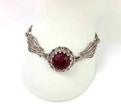 Beautiful Romantic Ruby Filigree Bracelet ~ 7" to 9" Long ~ 13.9g  Vintage Style - Image 1 of 4