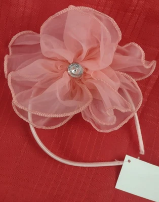 Voile Fascinator Headband NWT Peach Petal Flower Diamonte Center   - Image 1 of 4