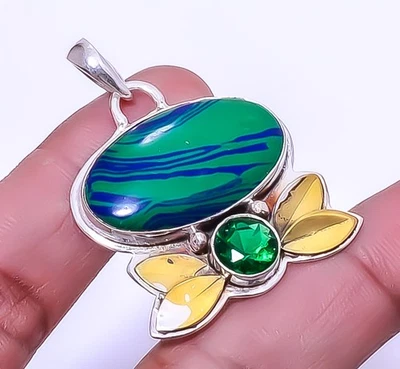 Двухцветный кулон из стерлингового серебра 925 пробы с азуритом малахитом 1,72 дюйма A349 - Изображение 1 из 4