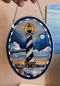 Amia Hand painted Stained Glass Lighthouse Suncatcher - Picture 1 of 3