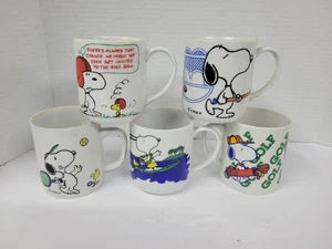 (5) Vintage Snoopy Kaffeetassen Tassen Sportmotiv * Golf, Tennis, Fußball, Surfen - Bild 1 von 7