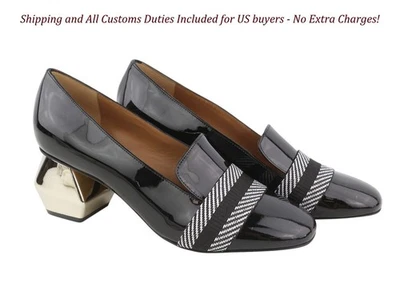 EMPORIO ARMANI Mujer Tacones EU37 Negro Charol Puntera Cuadrada Detalle Estampado Foto 1 de 4