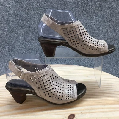 Sandalia Aravon para mujer 7AA plateada Medici Peep Pump tacones en bloque cuero informal Foto 1 de 4