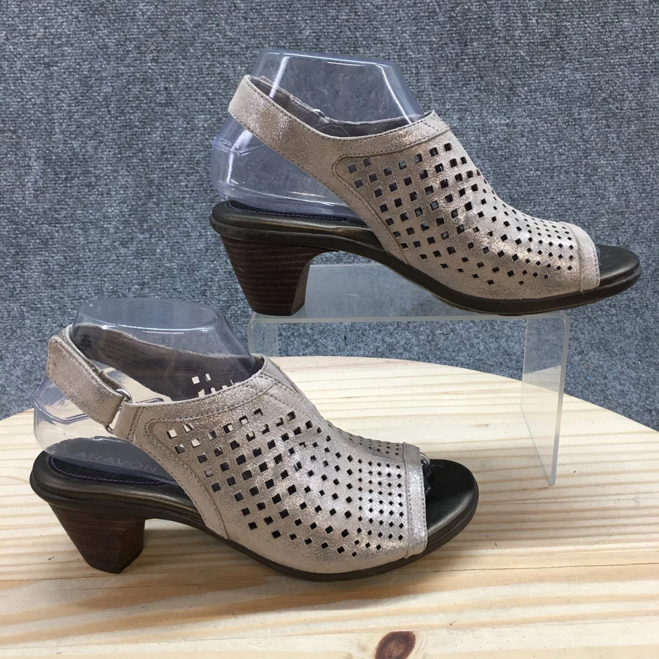 Sandalia Aravon para mujer 7AA plateada Medici Peep Pump tacones en bloque cuero informal Foto 1 de 4