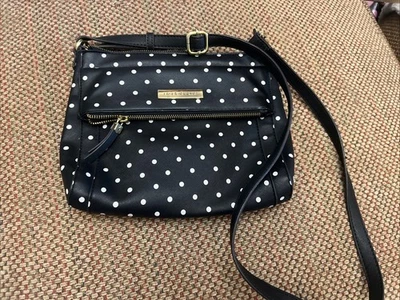 Liz Claiborne Black Crossbody Vegan Leather Shoulder Bag with White Polka Dots - Image 1 of 4