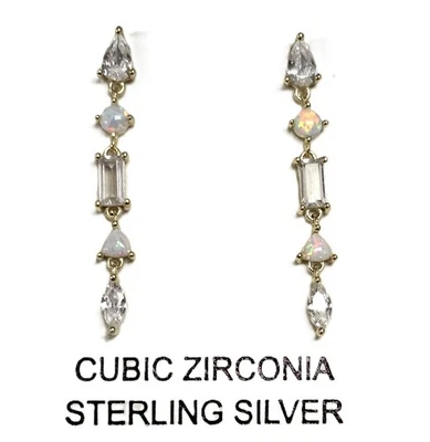 Rachel Zoe Argento Sterling Zirconia Cubica Cristallo Opale Goccia Orecchini IN - Immagine 1 di 4