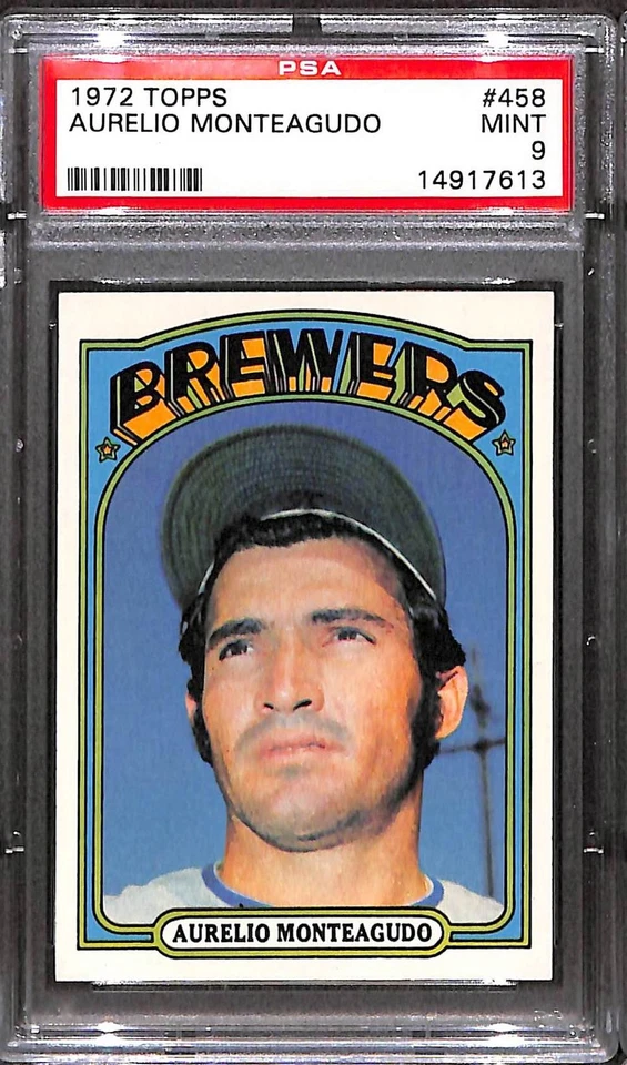 1972 TOPPS #458 AURELIO MONTEAGUDO PSA 9 Mint 14917613  - Image 1 of 3