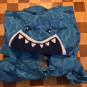 SHARK Youth Boys 7 8 Sz Large HOODED One Piece Sleep Suit Pajamas Navy Blue - Picture 1 of 4