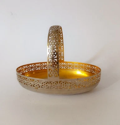 ♥ CIOTOLA CON MANICO VASSIO WMF VINTAGE CESTINO METALLO ARGENTO ORO - Immagine 1 di 4