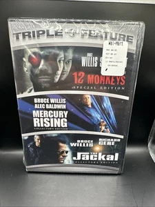 Bruce Willis Triple Feature DVD Set: 12 Monkeys Mercury Rising & The Jackal - Foto 1 di 5