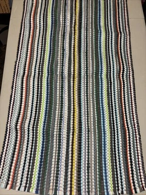Vintage Woven Rag Rug Door Mat Multi Color Striped Farmhouse Cottage Core 24x43” - Image 1 of 4