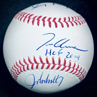 🔥 GREG MADDUX TOM GLAVINE JOHN SMOLTZ SIGNED BASEBALL JSA OMLB BRAVES HOF 🔥 - Image 1 of 4
