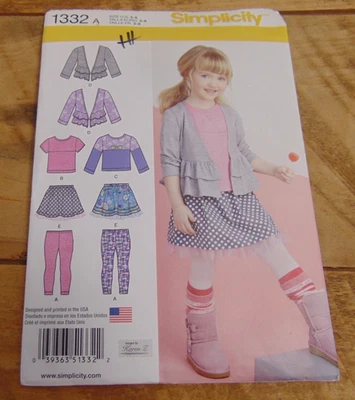 Simplicity Girls Ruffled Top Skirt Leggings SEWING PATTERN #1332 Sz 3-8 UC - Image 1 of 2