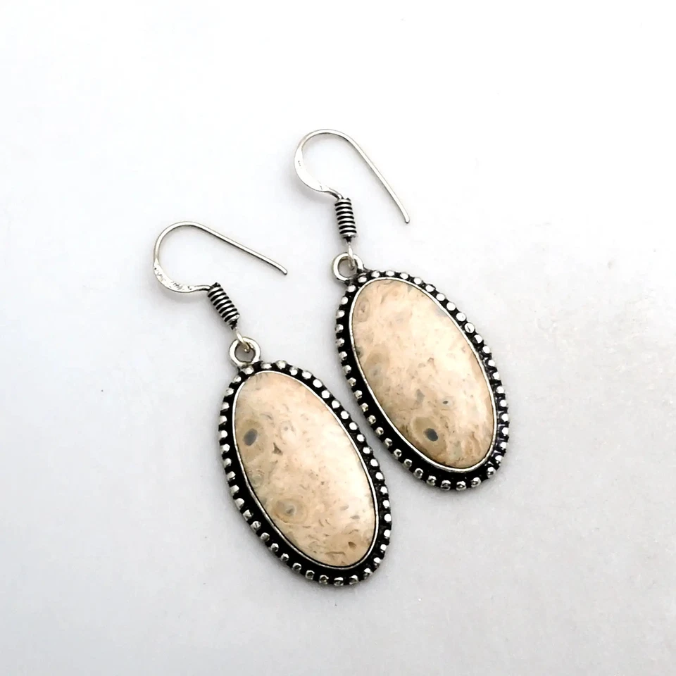 Rock Chalcedony Gemstone Handmade Drop Dangle Earrings Jewelry 1.8" AE-12778 - Image 1 of 1