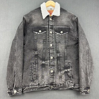 Levi's 504 Denim Jacket Sherpa Collar Black Wash Western Trucker Style L34 - Image 1 of 4
