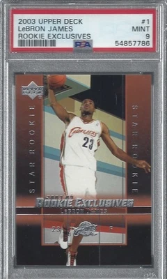 2003-04 UD ROOKIE EXCLUSIVE #1 LEBRON JAMES RC PSA 9 - Image 1 of 3