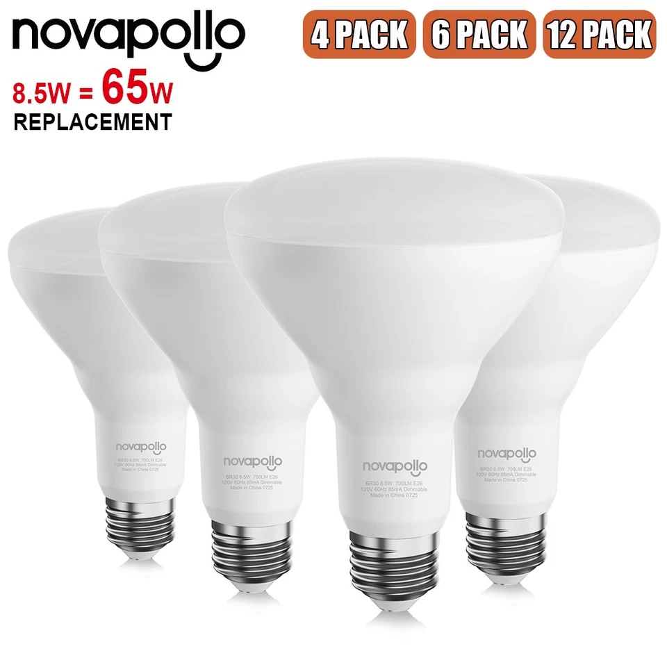 4/6/12 PACK Dimmable LED Flood Lights BR30 Bulbs 2700K Soft White 65W Equivalent - Image 1 of 4