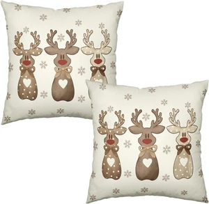 Weihnachten Rentier Schneeflocken Kissenbezüge 18x18 2er Set Xmas Polka Dot Love H - Bild 1 von 12